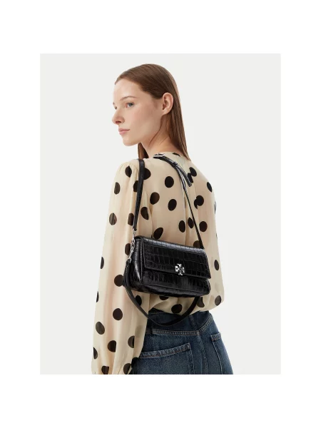 Tory Burch Дамска чанта Charlie Embossed Croc Small Shoulder Bag черен