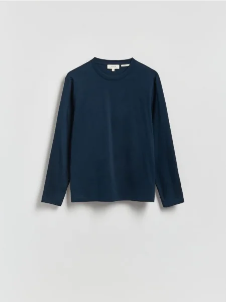 Reserved Tricou cu mânecă lungă și conținut ridicat de mercerizat bleumarin