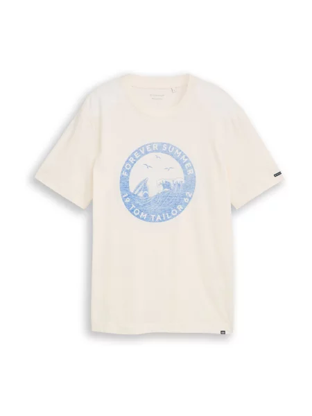 TOM TAILOR Tricou albastru deschis lână alb