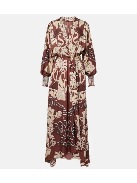 Rochie maxi Poupette St Barth cu imagine de costum maro