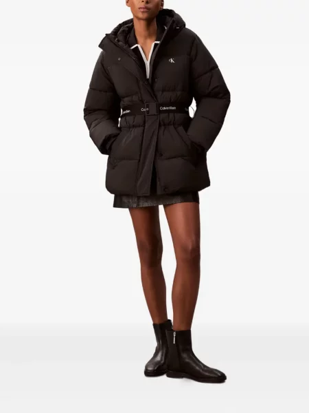 Cu centură palton Calvin Klein Jeans cu glugă negru