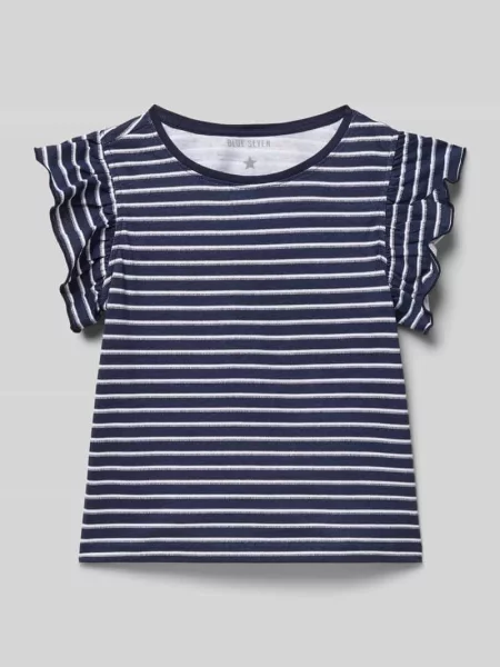 T-shirt o kroju regular fit z falbankami Blue Seven granatowa