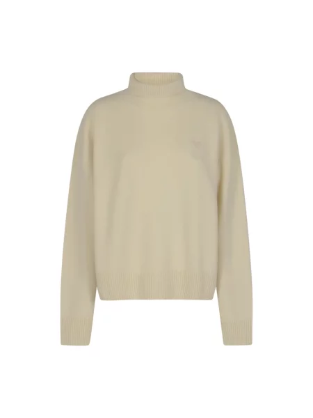 Sweter z golfem Ami Paris wełniany beżowy