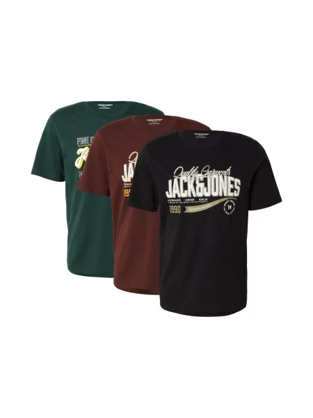 JACK & JONES Tricou maro / verde închis / negru alb