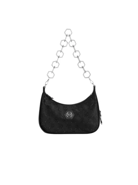 Satynowa torebka Philipp Plein czarna