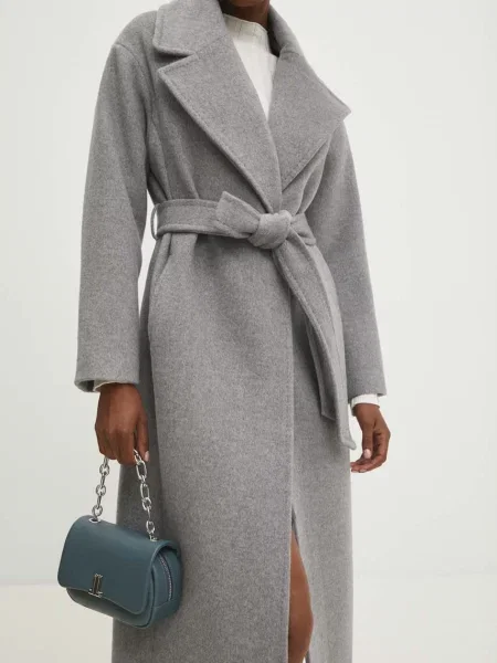 Answear Lab płaszcz wełniany przejściowy oversize szary