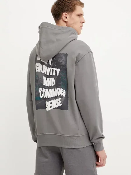 Суичър с качулка The North Face с перли с качулка сиво