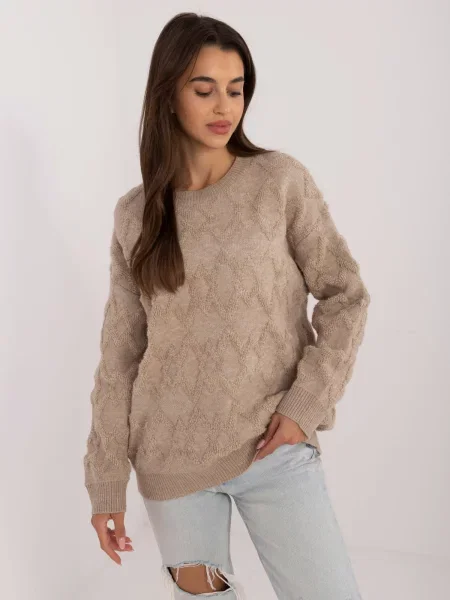Pulover Fashionhunters cu mâneci lungi lung bej