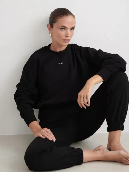 Bluza z dżerseju piqué skrócona Sportif czarny