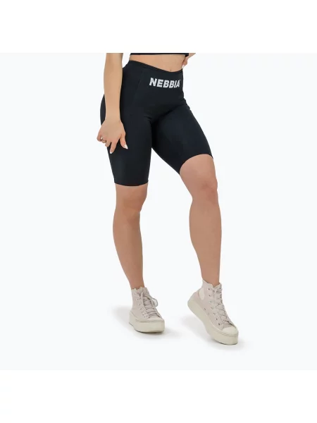 Pantaloni scurți de antrenament pentru femei NEBBIA High Waisted Biker Gym Therapy black negru