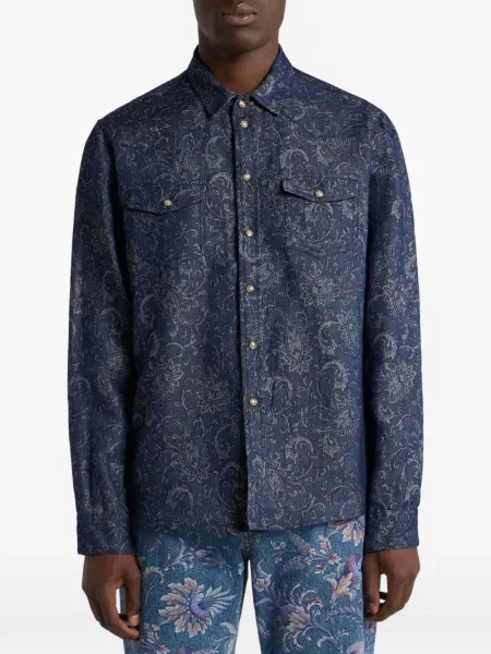 Cămașă Etro cu model paisley din jacard albastru