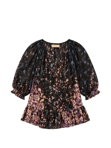 Bluză Ulla Johnson cu model floral cu volane din jacard negru