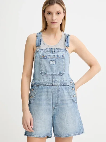 Levi's ogrodniczki jeansowe UTILITY SHORTALL niebieski