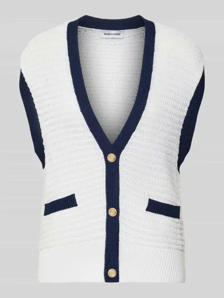Kamizelka dzianinowa z Mieszanka z Dekolt w serek More & More biała