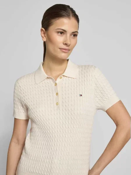 Koszulka polo o kroju slim fit z czystej bawełny Tommy Hilfiger beżowa