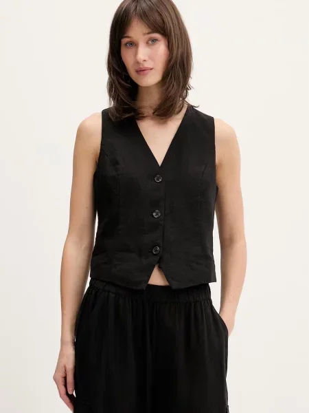 Tommy Jeans vestă pentru femei cu amestec de in negru