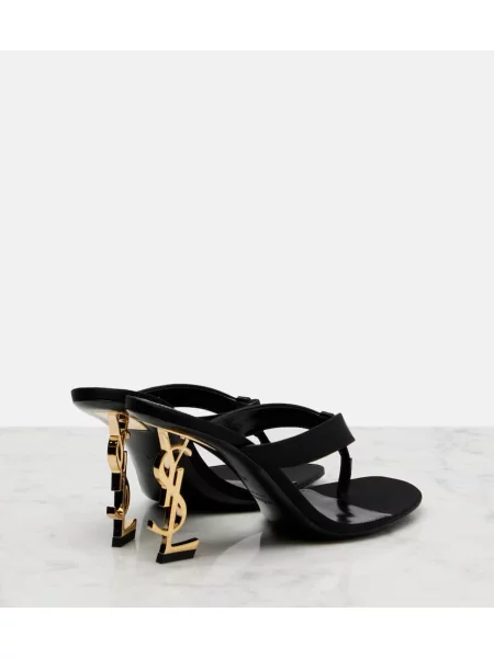 Papuci tip mules Saint Laurent din satin negru