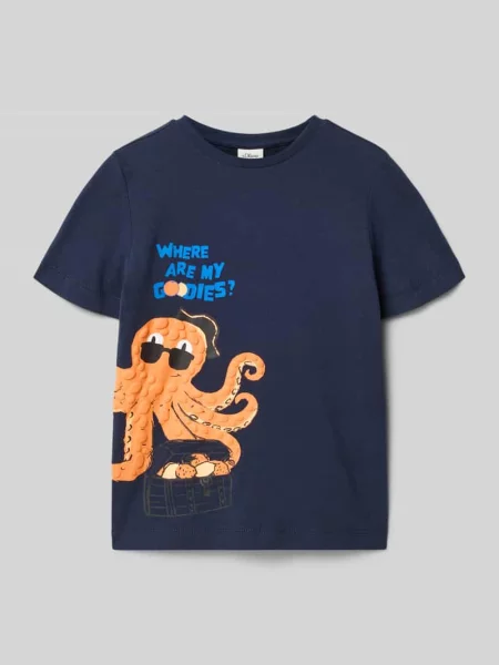 T-shirt o kroju regular fit z nadrukiem 3d z motywem S.oliver Red Label granatowa