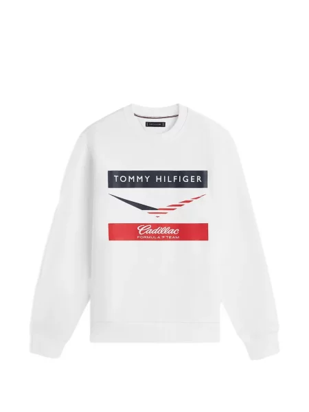 Pulover Tommy Hilfiger cu decolteu rotund alb