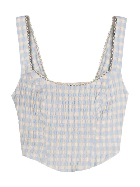 Bershka Top albastru deschis / galben închis / murdar alb