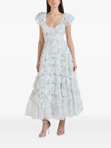 Rochie maxi Needle & Thread cu model floral cu imagine alb