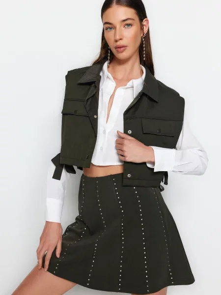 Fusta mini Trendyol tricotate cu strasuri gri