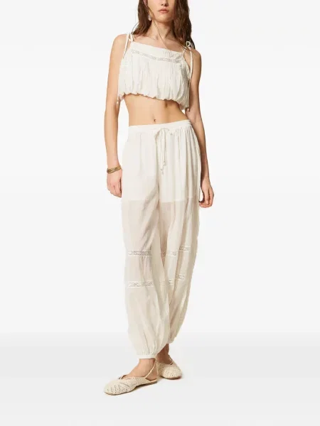 Pantaloni Twinset din dantelă alb