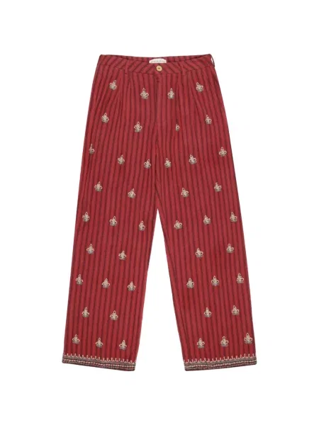 Pantaloni Maison Hotel cu broderie roșu