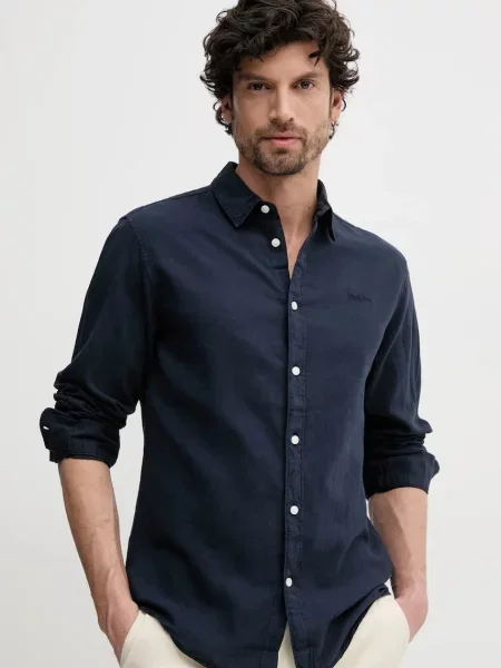 Gulerat cămașă de blugi Pepe Jeans de in clasică albastru