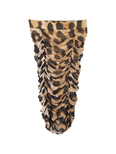Fustă midi Ganni cu imagine cu model leopard până la genunchi maro