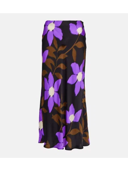 Fustă midi Velvet din satin cu imagine până la genunchi