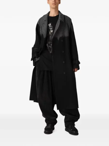 Двуредно палто Yohji Yamamoto с десен рибена кост черно