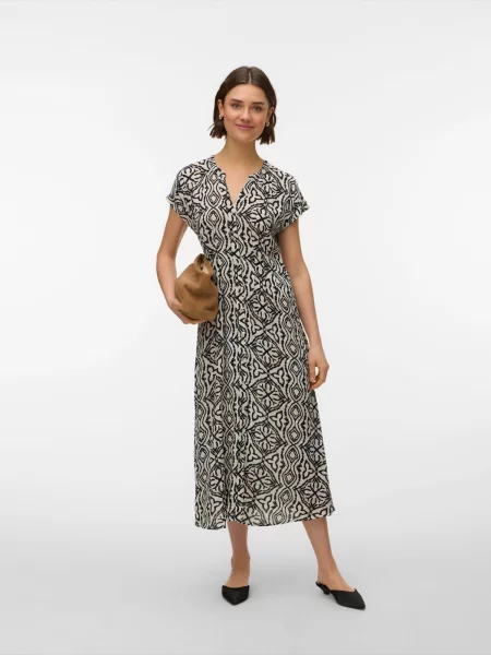 VERO MODA Rochie tip bluză VMMENNY bej / negru alb