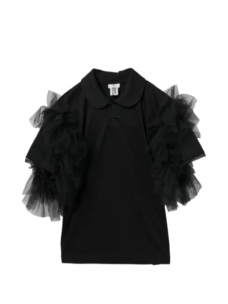 Tricou polo Noir Kei Ninomiya cu volane negru