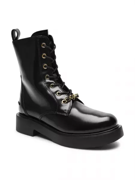 Love Moschino Bőr magassarkú bokacsizma fekete