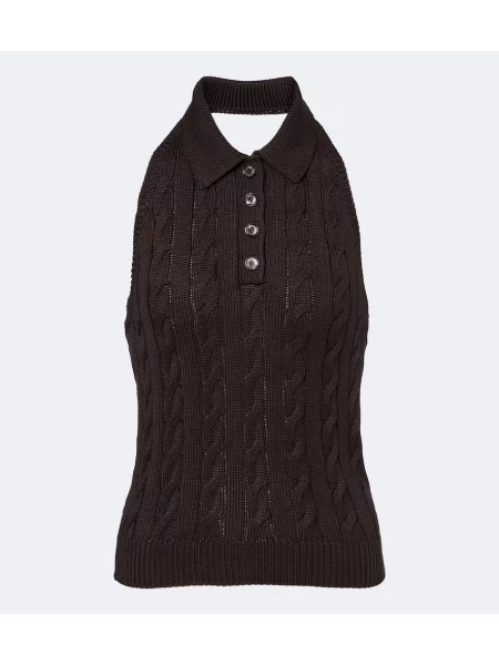 Top Ralph Lauren Collection de mătase cu gât halter maro