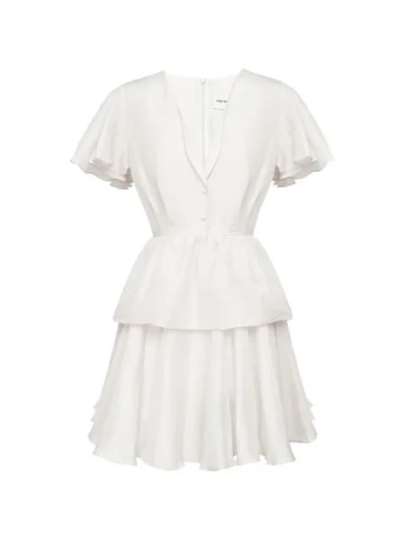 Rochie mini Post Meridiem cu volane de costum alb