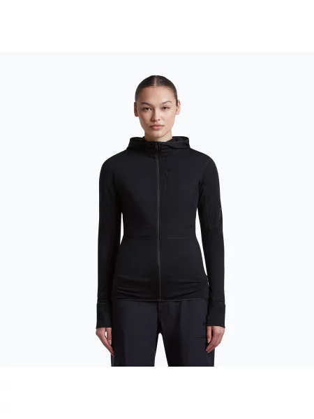 Bluză de trekking pentru femei Icebreaker Merino Realfleece Descender Half Zip Hoodie black negru