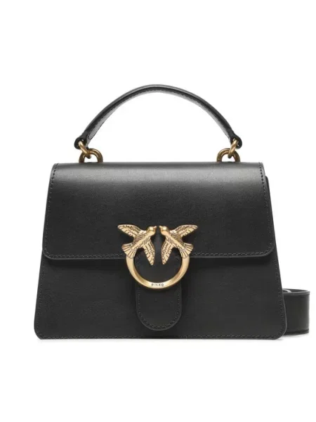 Pinko crossbody torbica usnjena črna