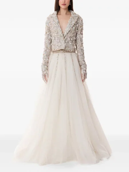 Haftowana sukienka maxi Dina Melwani tiulowa