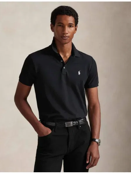 POLO RALPH LAUREN Polo | Custom slim fit plasă stretch negru