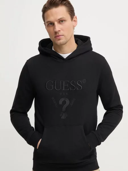 Суичър с качулка Guess с качулка с апликация черно