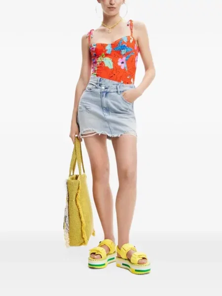 Боди Desigual на цветя с принт връзки оранжево
