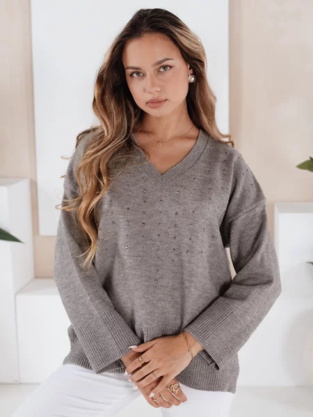 Sweter z dekoltem V VERALIA Dstreet szary