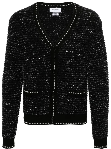 Cardigan Thom Browne cu decolteu în V din tweed negru