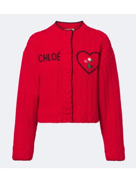 Cardigan Chloé cu broderie de lână roșu