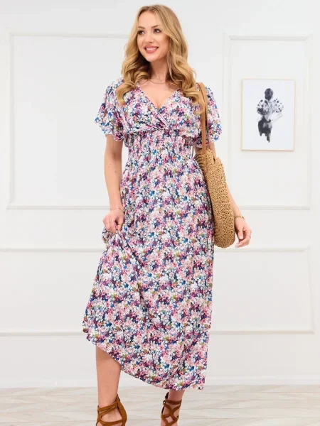 Rochie maxi Resti cu model floral de costum albastru