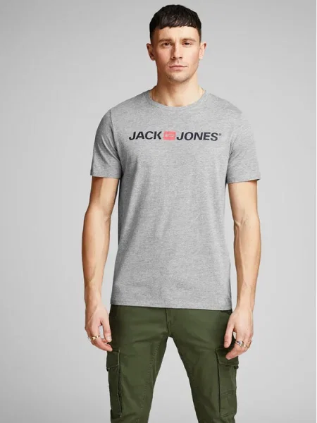 JACK & JONES Tricou negru / roșu pastel / amestecat gri