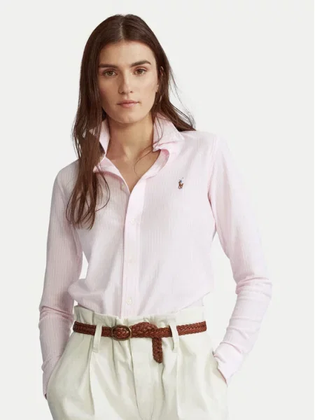 Koszula Polo Ralph Lauren z twillu w paski z paskiem różowa