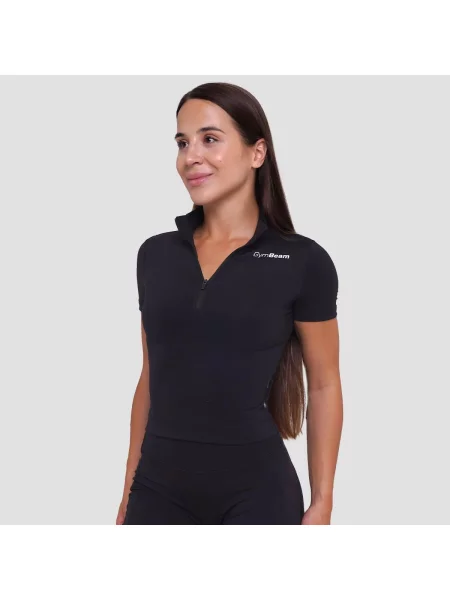 Koszulka fitness cropped z zamkiem Ignite czarna